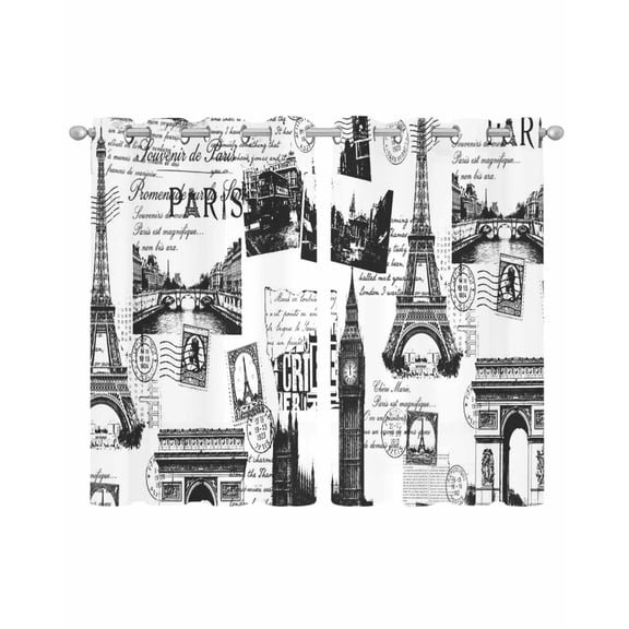 Paris Tower Sheer Curtains 54 Inch Length 2 Panels Set for Living Room/Bedroom, Vintage Architectural Hand-Painted Aesthetic Kitchen Curtains Grommet Semi-Sheer Curtains Window Treatments 42"x54"x2