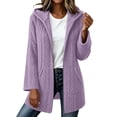 thumbnail image 4 of Women's Fleece Lined Jackets Hooded Cable Textured Zip Front Mid Length Coat Plush Coats for Women Purple M, 4 of 6