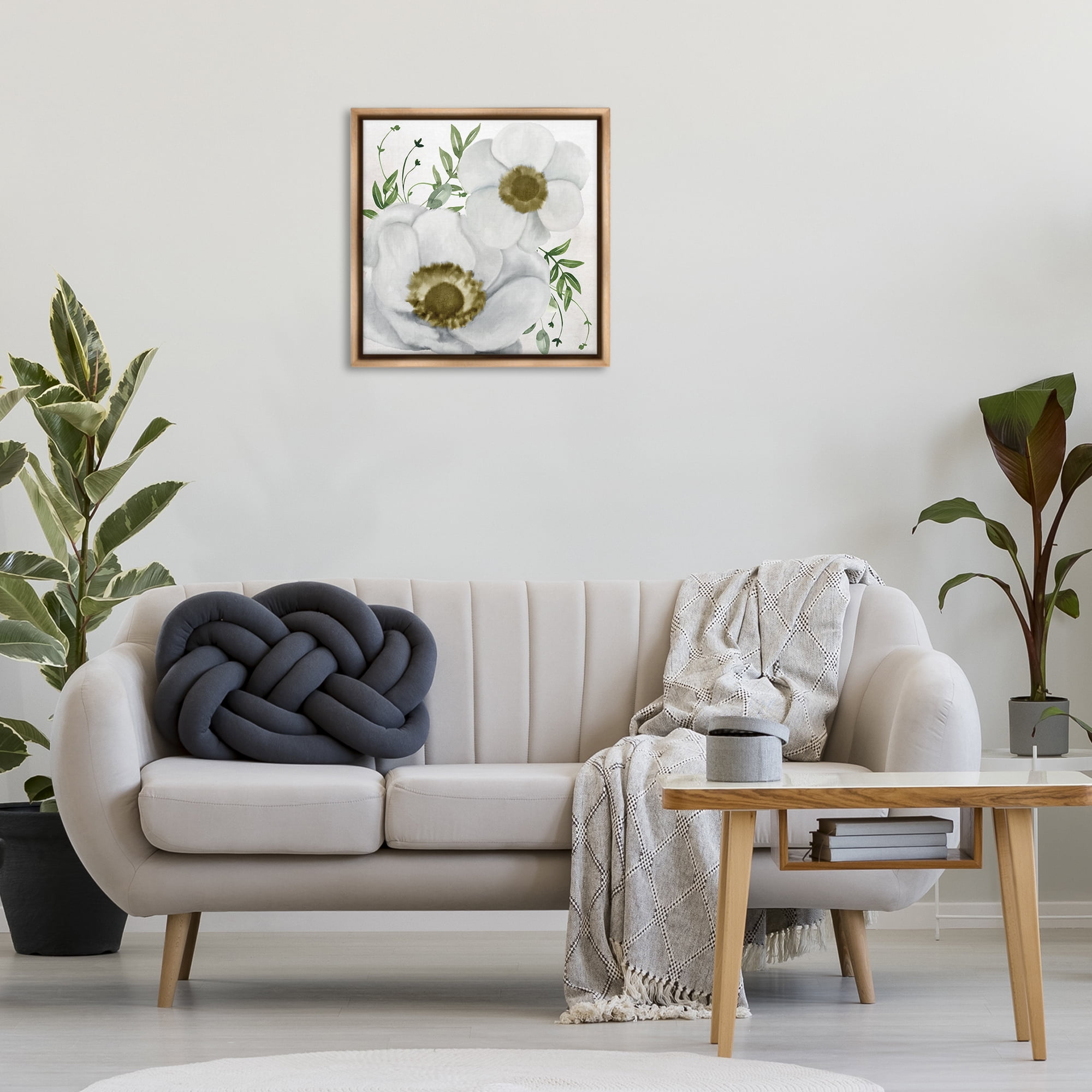 Stupell Industries Gold Centered Magnolia Plants & Flowers Painting Brown Floater Framed Canvas Art Print Wall Art, 25 x 25