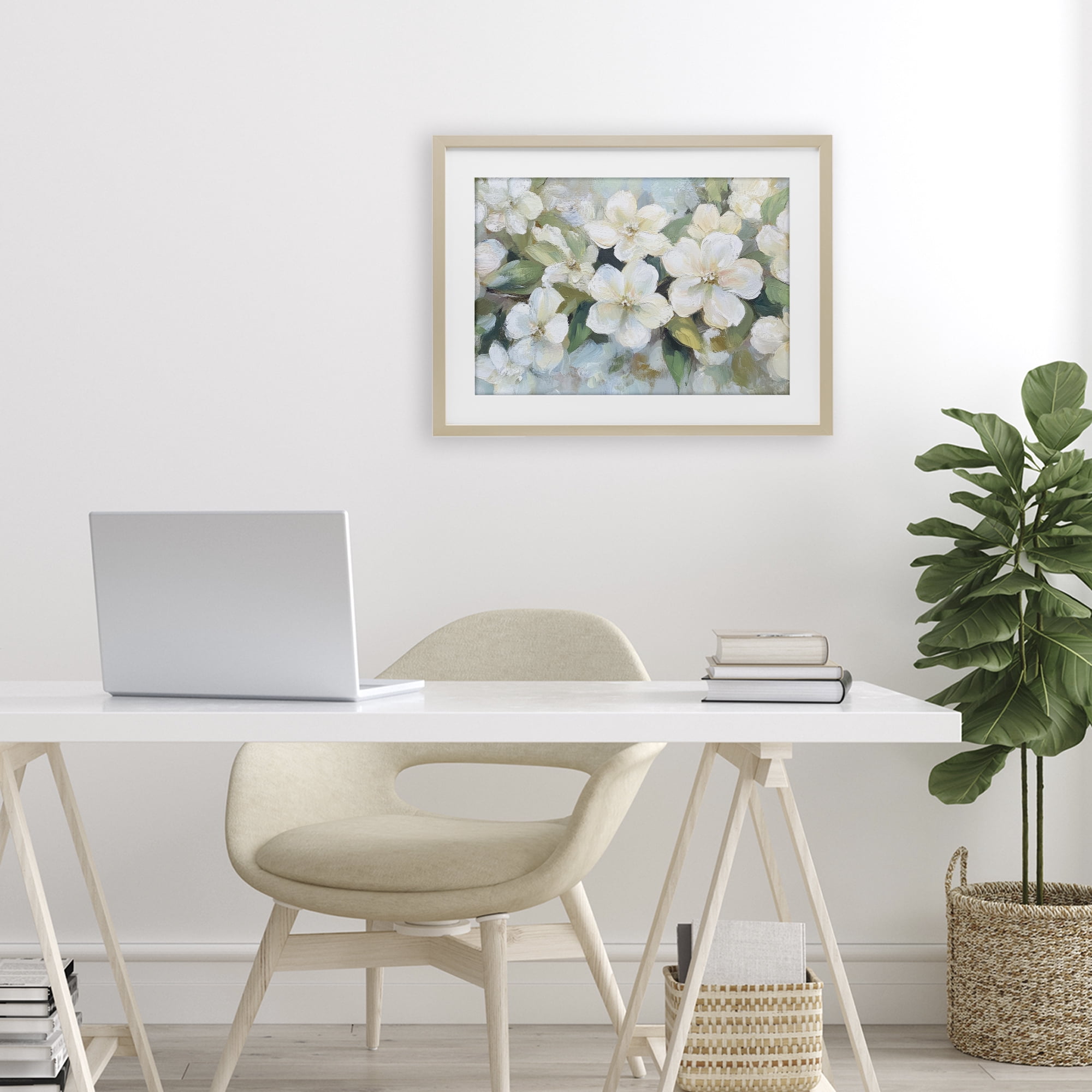 Stupell Industries Painted White Flowers in Leaves Birch Framed Print Under Glass, design by Petal Prints Design