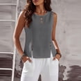 thumbnail image 2 of Husipze Women's Cotton Crew Neck Sleeveless Tank Top with Side-Button Slit Summer Casual Trendy Crop Tanks 2026 Gray S, 2 of 9