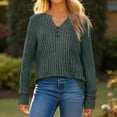 thumbnail image 6 of WTOBBY Women's T Shirt Tee Button Long Sleeve Daily Weekend Fashion Basic V-Neck Regular Top - Casual Comfort Wear with Button Detail for Stylish Outfits,Army Green L, 6 of 6