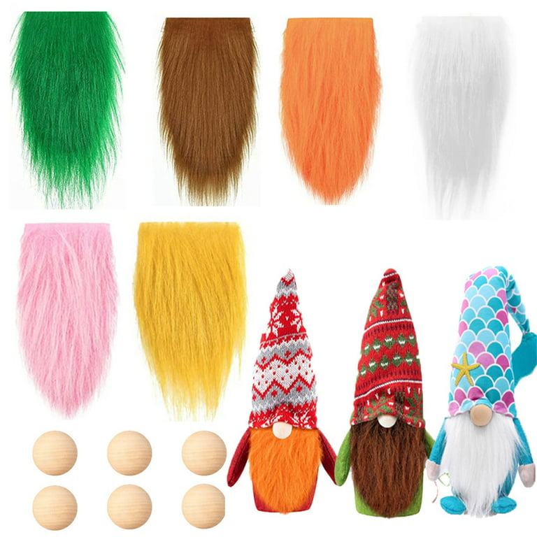 6 Pcs Pre-Cut Gnome Beard 6 Colors Faux Fur Gnome Beards with 6 Pcs Wood  Ball Nose for DIY Handmade Christmas Gnomes 