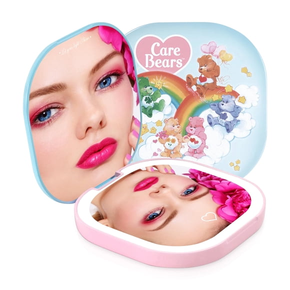 Impressions Vanity Care Bears Espejo compacto LED para bolso, espejo de maquillaje de viaje iluminado con aumento 3X, apagado automático, iluminación LED de luz diurna, brillo ajustable y sensor tácti