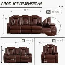 PonLiving Leather Power Recliner Sofa Set with LED Lights and USB Chargers - Burgundy Leather Living Room Furniture SOFA
