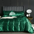 thumbnail image 3 of Move Over Emerald Green Duvet Cover Set Queen Silk like Satin Bedding Sets Solid Pattern Microfiber No Filling, 3 of 8