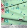 thumbnail image 2 of Soimoi Green Satin Silk Fabric Snowman & Tree Christmas Printed Fabric 1 Yard 42 Inch Wide, 2 of 5