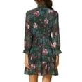 thumbnail image 3 of INSPIRE CHIC Women's Floral Long Sleeve Mini Dress Smocked Neck Ruffle Trim Chiffon Casual Dress Dark Green XL, 3 of 6