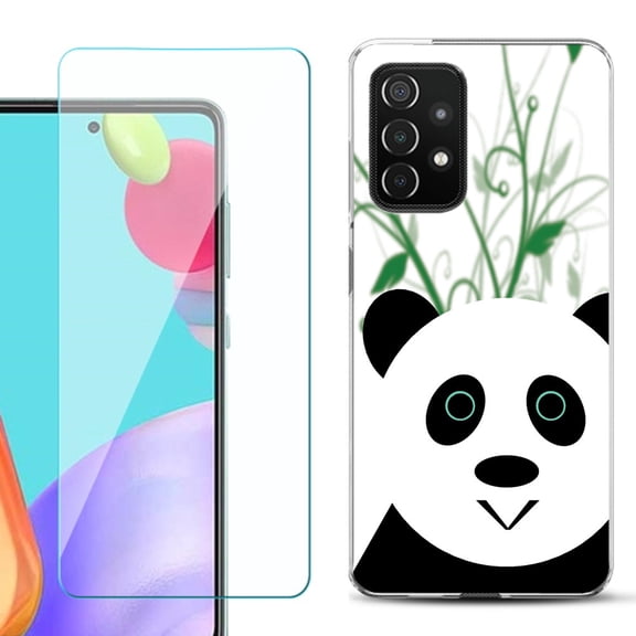 Slim-Fit Flexible Gel TPU Phone Case compatible with Samsung Galaxy A52 5G, with Tempered Glass Screen Protector, by OneToughShield ® - Panda
