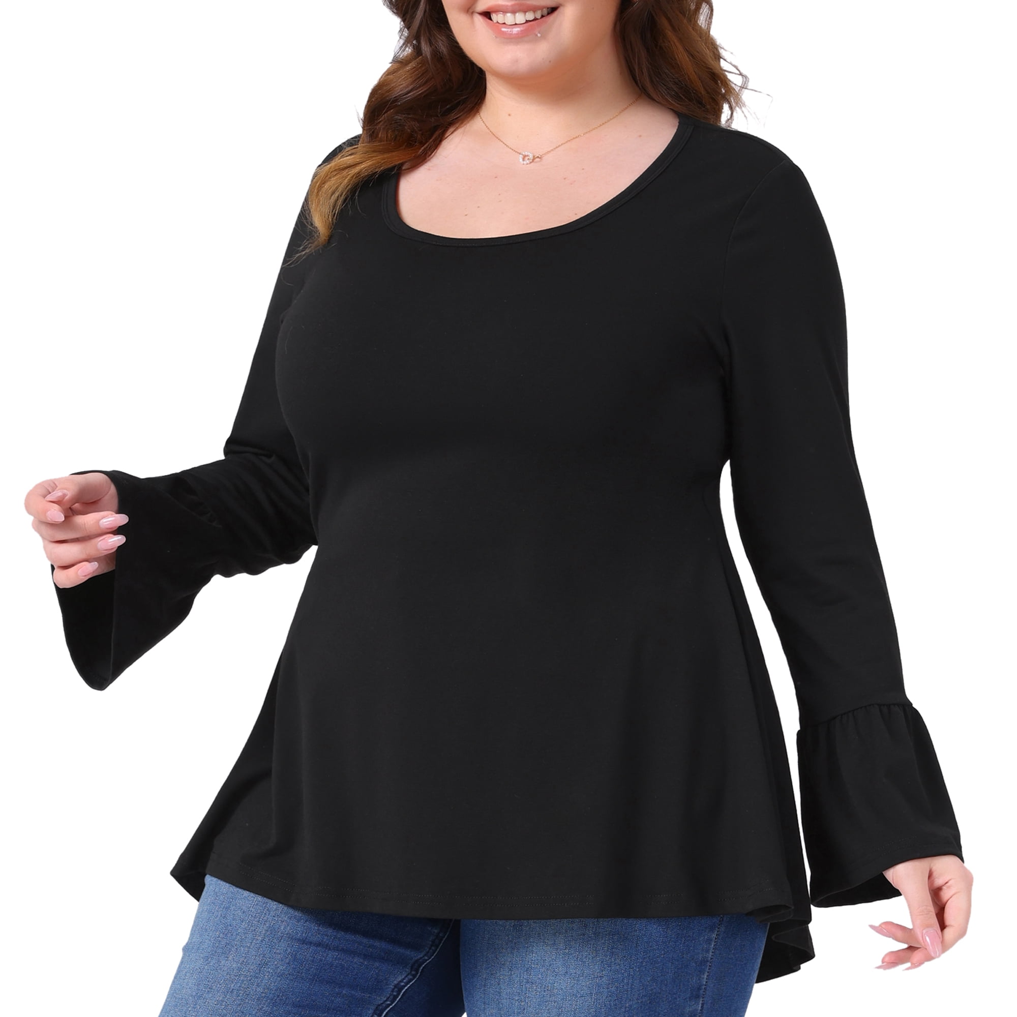 DARING DIVA Women's Plus Tops Crew Neck Bell High Low Hem Blouses 4X Black