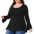 thumbnail image 2 of DARING DIVA Women's Plus Tops Crew Neck Bell High Low Hem Blouses 1X Black, 2 of 6