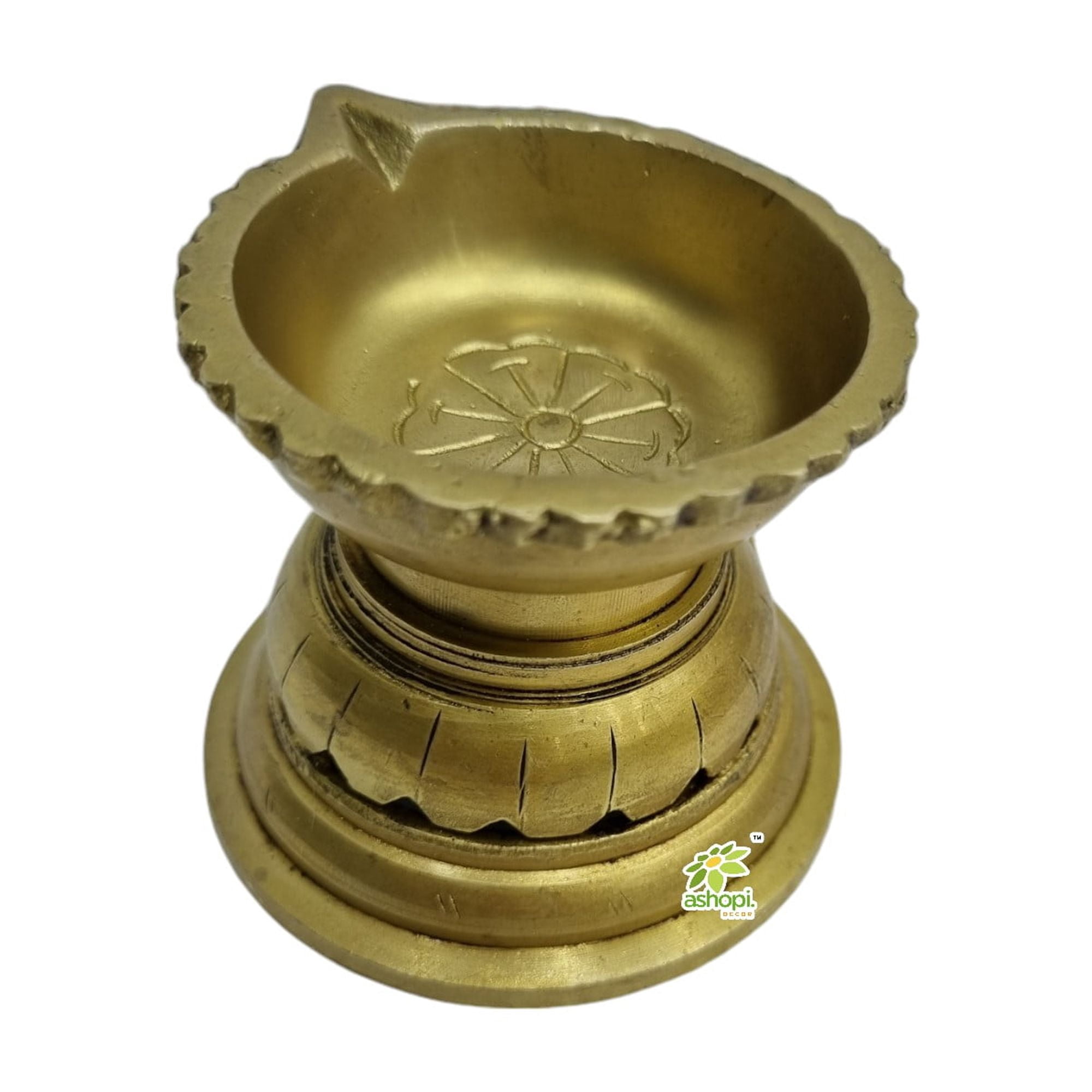 Ashopi Decor Brass Diya for Puja Temple Decoration,Lotus Shape Large Diya Stand Oil Lamp for Home, Mandir, Pooja