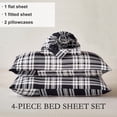 thumbnail image 3 of Jessy Home Full/Queen 4-Piece Plaid Bed Sheet Set, Soft Microfiber, 14-Inch Deep Pocket, Flat & Fitted Sheet with 2 Pillowcases, Black White, 3 of 10