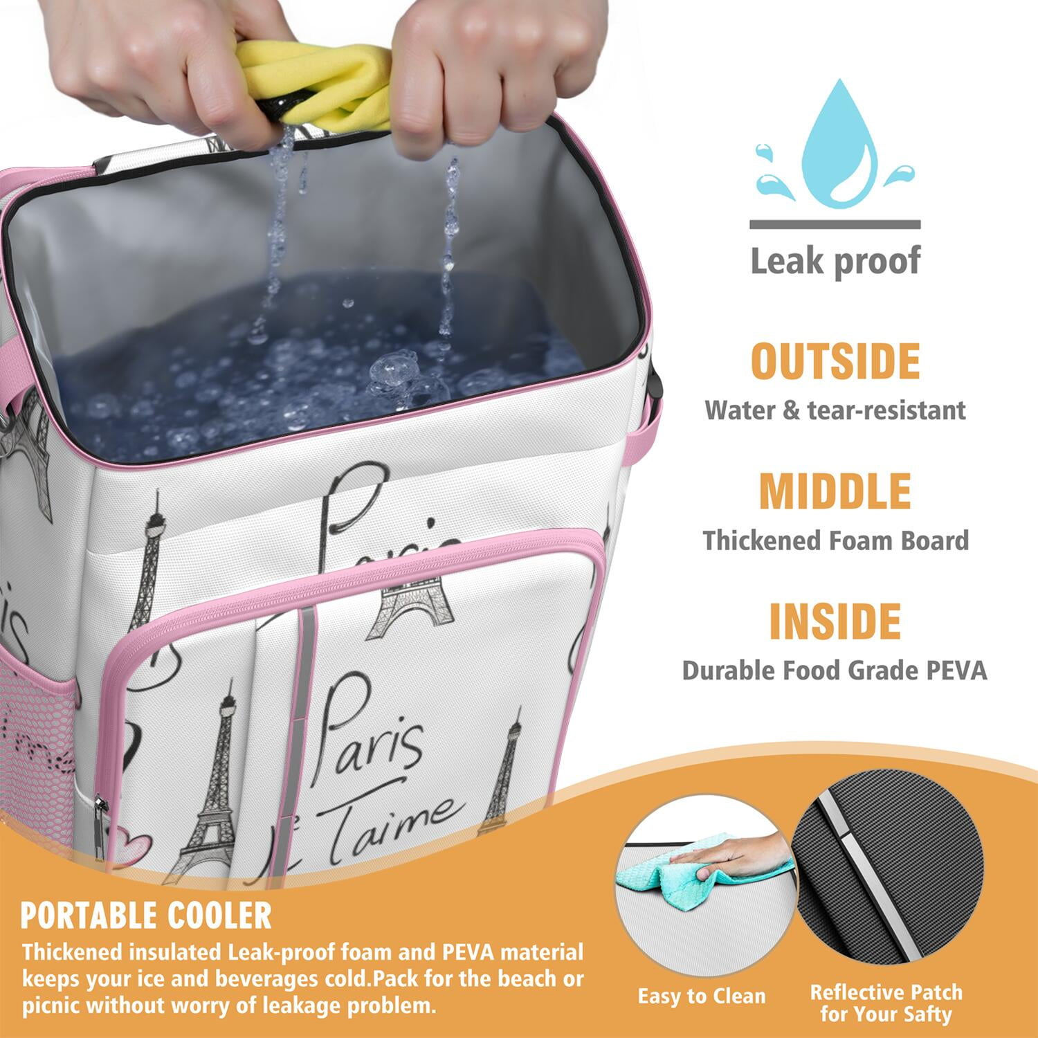 Tower Pink Cooler Backpack Insulated Waterproof Leak Proof Insulated Cooler Backpack Lightweight Lunch Picnic Camping Backpack Cooler for Men Women