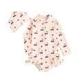 thumbnail image 3 of 6-12M Bathing Suit Girls Toddler Girl Peach Leaf Print Long Sleeve Swimsuit Set with Matching Swim Cap for Warm Pool and Beach, 3 of 4