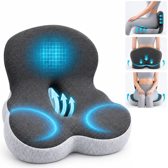Ergonomic Memory Foam Seat Cushion for Office Chair & Car Seat, Tailbone and Sciatica Pain Relief, Non-Slip Pad for Truck Drivers