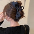 thumbnail image 4 of Large Black Bow Satin Hair Clips for Women - Soft Ribbon Barrettes - Glossy Accessories for Thin and Thick Curly Hair - 2-Piece Set, 4 of 6