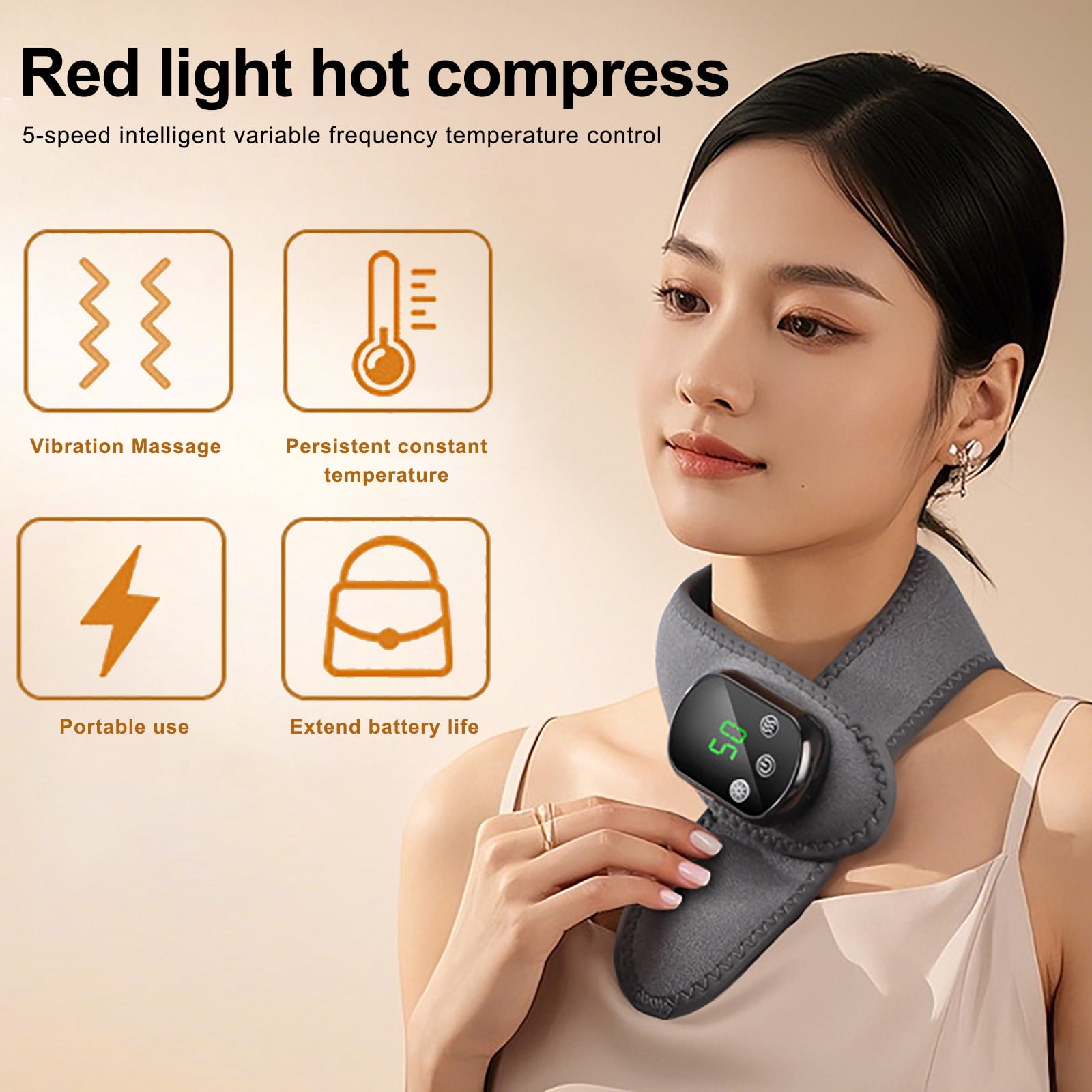 Portable Rechargeable Heated Neck Massager with Soothing Heat and Vibration Technology for Muscle Relaxation at Home or