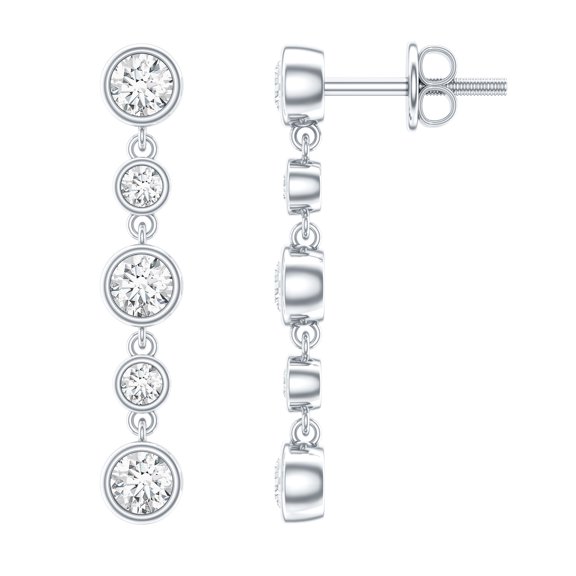 Rosec Jewels - Lab Created Diamond Chain Earrings with Screw Back (Ef-Vs Quality) - Bezel Set Diamond Earrings, 925 Sterling Silver