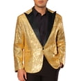 thumbnail image 1 of Blazer de lentejuelas INSPIRE CHIC para hombres, con solapa de pico, color bloque, brillante y reluciente, abrigo deportivo 2XL dorado, 1 of 5