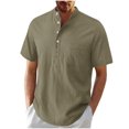 thumbnail image 1 of Mens Casual Manga Corta Botón Abajo Camisas, Verano Color Sólido, Cuello de Soporte Bolsillo Camisa Turndown, 1 of 9