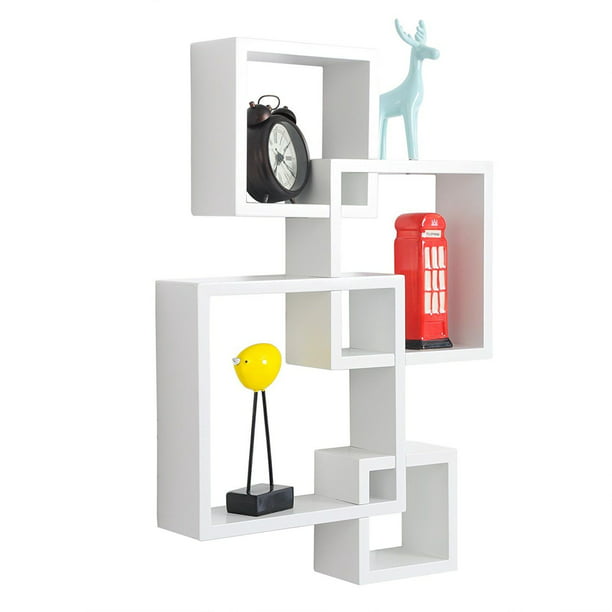 Zimtown Set Of 4 Decorative Wood, Greenco 4 Cube Intersecting Wall Mounted Floating Shelves Espresso Finish