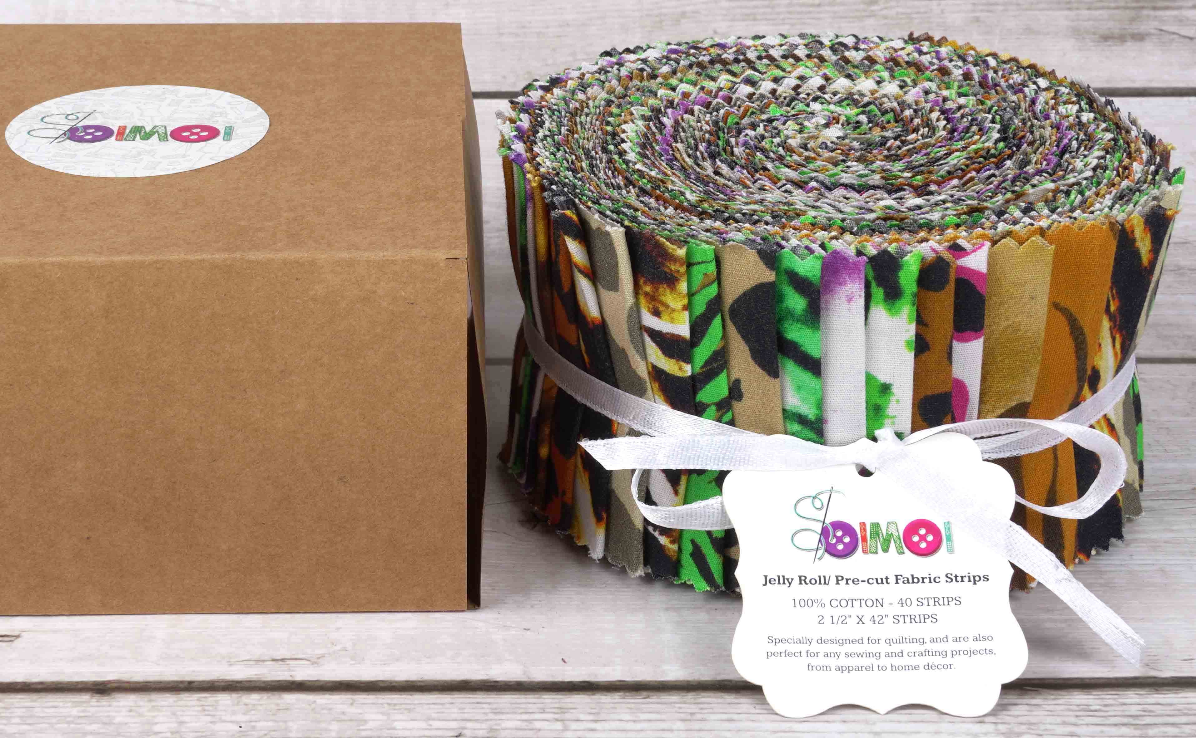 Soimoi 40Pcs Animals Print Cotton Precut Fabrics For Quilting Craft Strips 2.5x42inches Jelly Roll - Multicolor