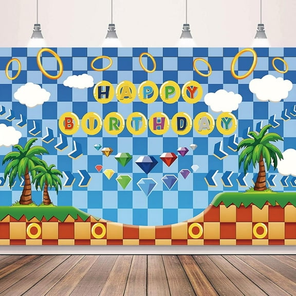 Cartoon Birthday Party Backdrop Decoration, Hedgehog Themed Birthday Banner Background Decor for Photography Vinyl, Cartoon Party Wall Backdrop Video Game Party Decor for Boys Girls Kids 5x3 Ft