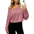 thumbnail image 3 of Women's Off Shoulder Crop Top Grommet Detail Long Sleeve Casual Pullover Sweatshirt, 3 of 9
