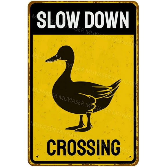 Metal Sign Duck Slow Down Crossing Sign Metal Tin Signs Warning Sign For Fence Outdoor Metal Tin Sign 8x12 Inch