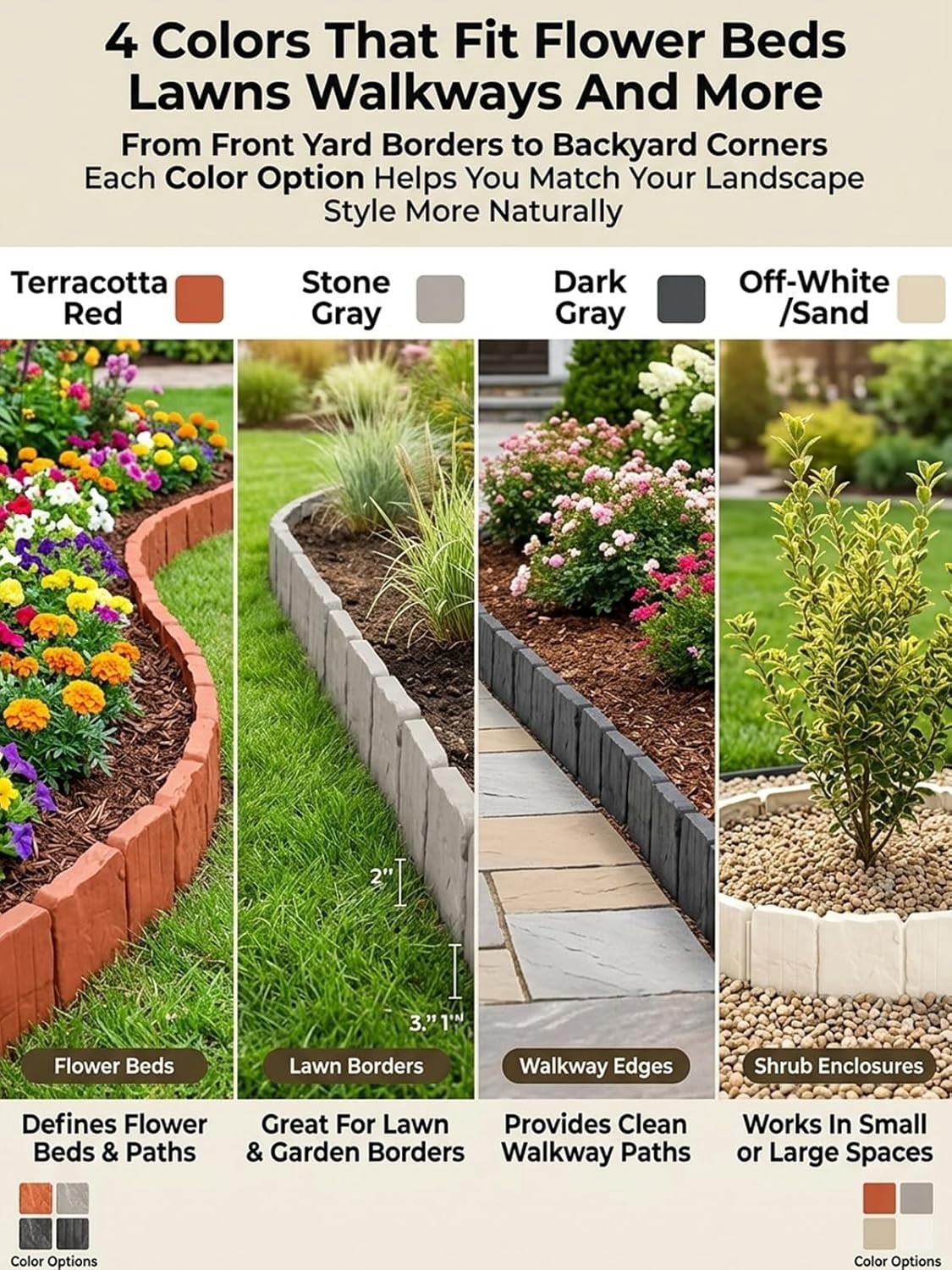 Plastic Garden Retaining Fence Garden Edging Landscape Flower Bed Edging Borders Faux Stone for Landscaping Lawn Blocks Interlocking No Dig Flexible Weather Resistant Outdoor Beds