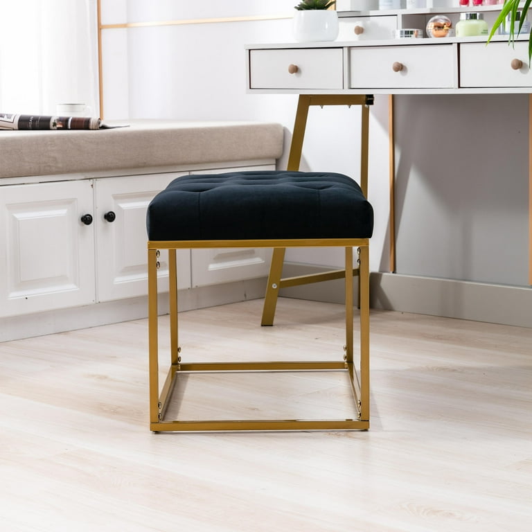 Modern Velvet Vanity Stool Upholstered Footrest Ottoman with
