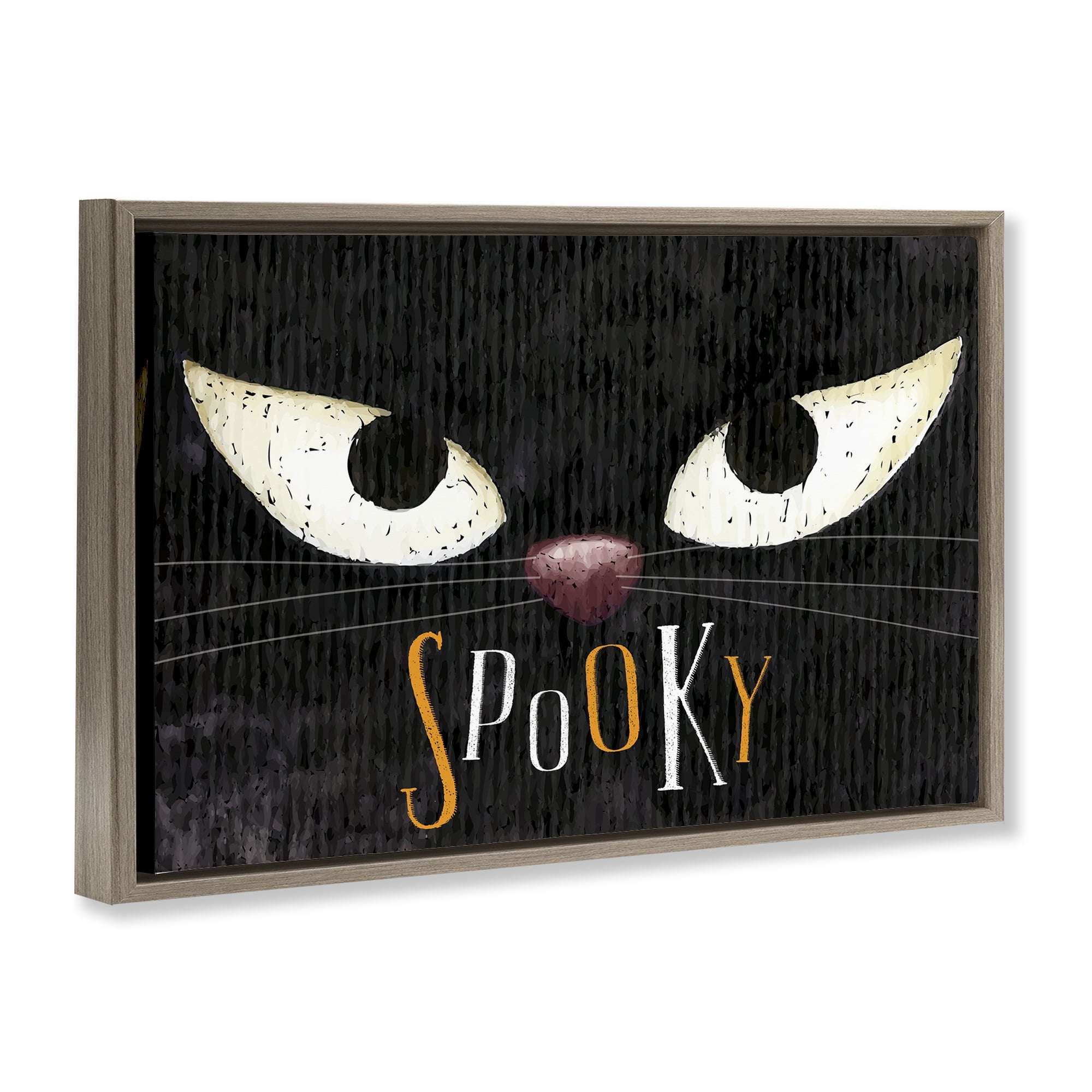 Stupell Industries Spooky Cat Eyes Animals Painting Brown Floater Framed Canvas Art Print Wall Art, 25 x 17