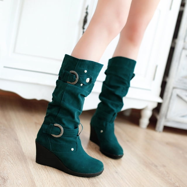 Zapatos planos de invierno para mujer, punta redonda, cuñas gruesas, botas de tubo largo para mujer Wmkox8yii sa2003
