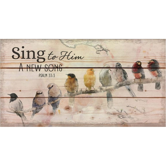 Sing to Him a New Song Menagerie of Birds on Limb 11 x 20 Wood Pallet Wall Art Sign Plaque