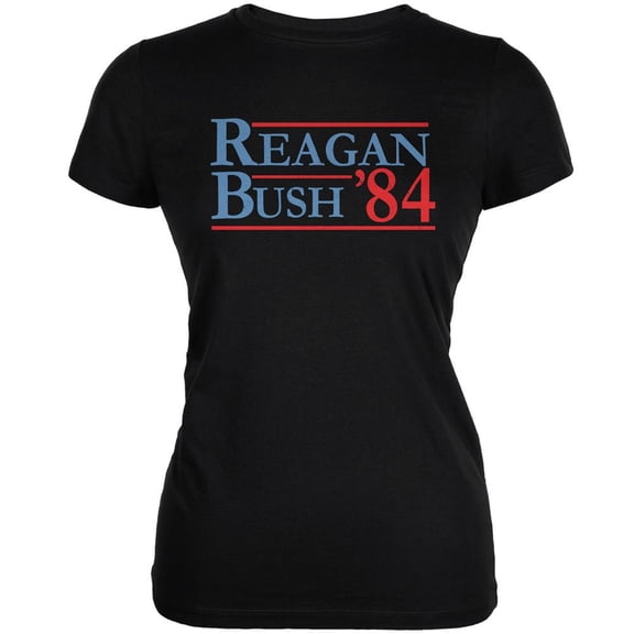 Election 1984 Reagan Bush Distressed Black Juniors Soft T-Shirt - Medium