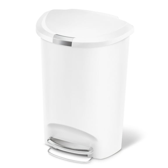 simplehuman Kitchen Trash Can, 13 Gallon Plastic Step Garbage Bin with Secure Slide Lock Lid, White