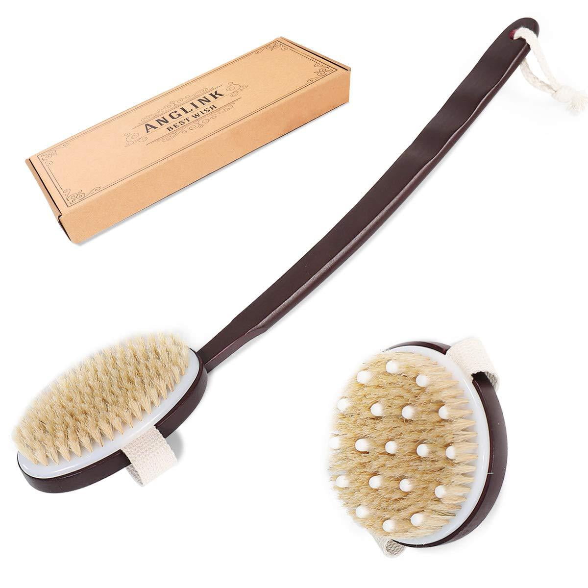 Dry Skin Body Brush 2 Pcs Detachable Natural Bristle Bath Brush with