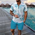 thumbnail image 2 of Stamzod Mens Vacation Outfits 2 Piece Summer Short Sleeve Turndown Hawaiian Shirts and Shorts Sets Casual Loose Plus Size Beach Outfits for Men Blue L, 2 of 5