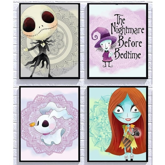 Silly Goose Gifts Nightmare Before Christmas Themed Character Wall Art Decor Baby Nursery Love (Purple Art Set)