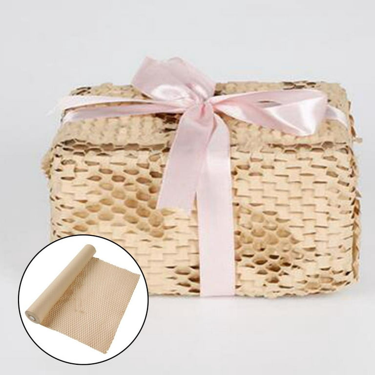 Wowxyz Packing Paper for Moving 12x328' Eco Friendly Honeycomb Cushioning Wrap Roll with 50 Fragile Stickers - Protective Kraft Packaging Gift