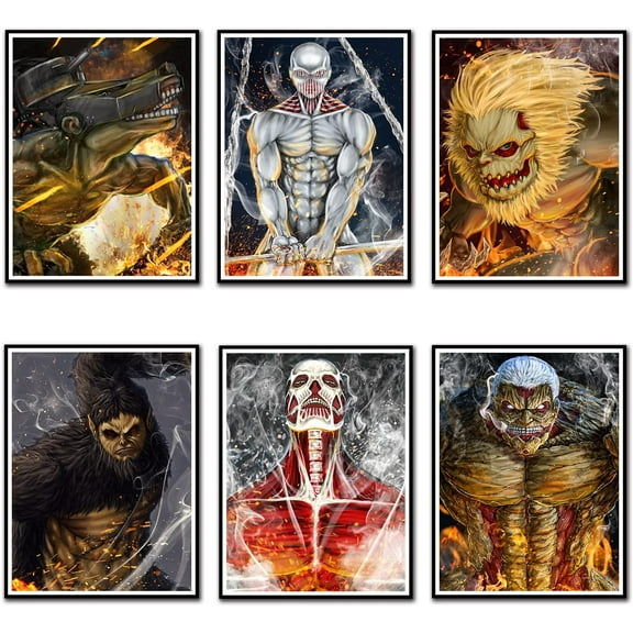 MinHua Attack on Titan Poster set,The painting on the wall of the anime posters room,anime decor wallpaper（Anime,8x10inchx6pcs Unframed