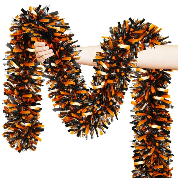 Guirnalda de oropel para Halloween, Lairyan, 15 m, naranja brillante y negro