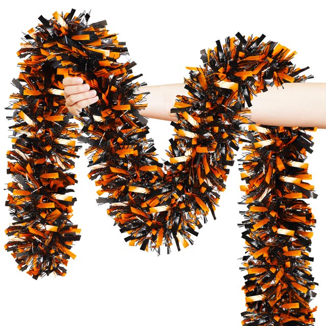 Guirnalda de oropel para Halloween, Lairyan, 15 m, naranja brillante y negro