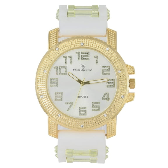 Your The One That I Want! Ooh!Ooh!Yeah! Incredibly Cool, Comfortable & Stunning Rubber Bullet Strap Watch - Unisex EasyReader Dial w/Arabic #'s - Bullet Bling Watch on Fire! - GJM-AR Gold WHT/SILV