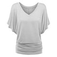 thumbnail image 1 of ameIAEA Summer Short Sleeve T-Shirts for Women V Neck Loose Ruffle Tops Solid Color Basic Tees, 1 of 3