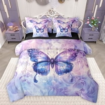 Feelyou Magic Butterfly Purple Twin Bedding Sets 7-Piece, Bohemian Flower Floral Bedding Comforter Set, Dreamy Animal Reversible Sheet Sets, Breathable Home Decor