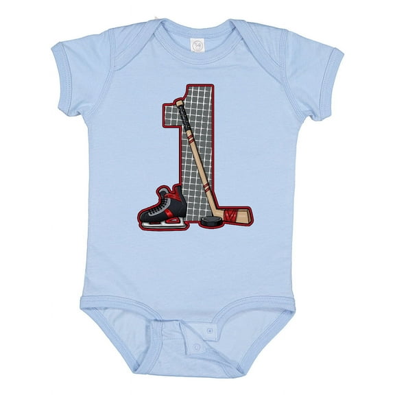 Inktastic First Birthday Red Hockey Boys or Girls Baby Bodysuit