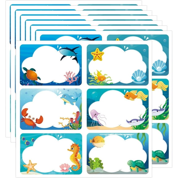 120pcs Ocean Sea Animal Name Tag Labels Classroom Under The Sea Desk Name Tag Stickers 2x3inch