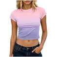 thumbnail image 3 of Fengqque Womens Summer Short Sleeve Crop Tops Crewneck Cap Sleeve T Shirts Loose Fit Basic Tees Purple L(L), 3 of 5